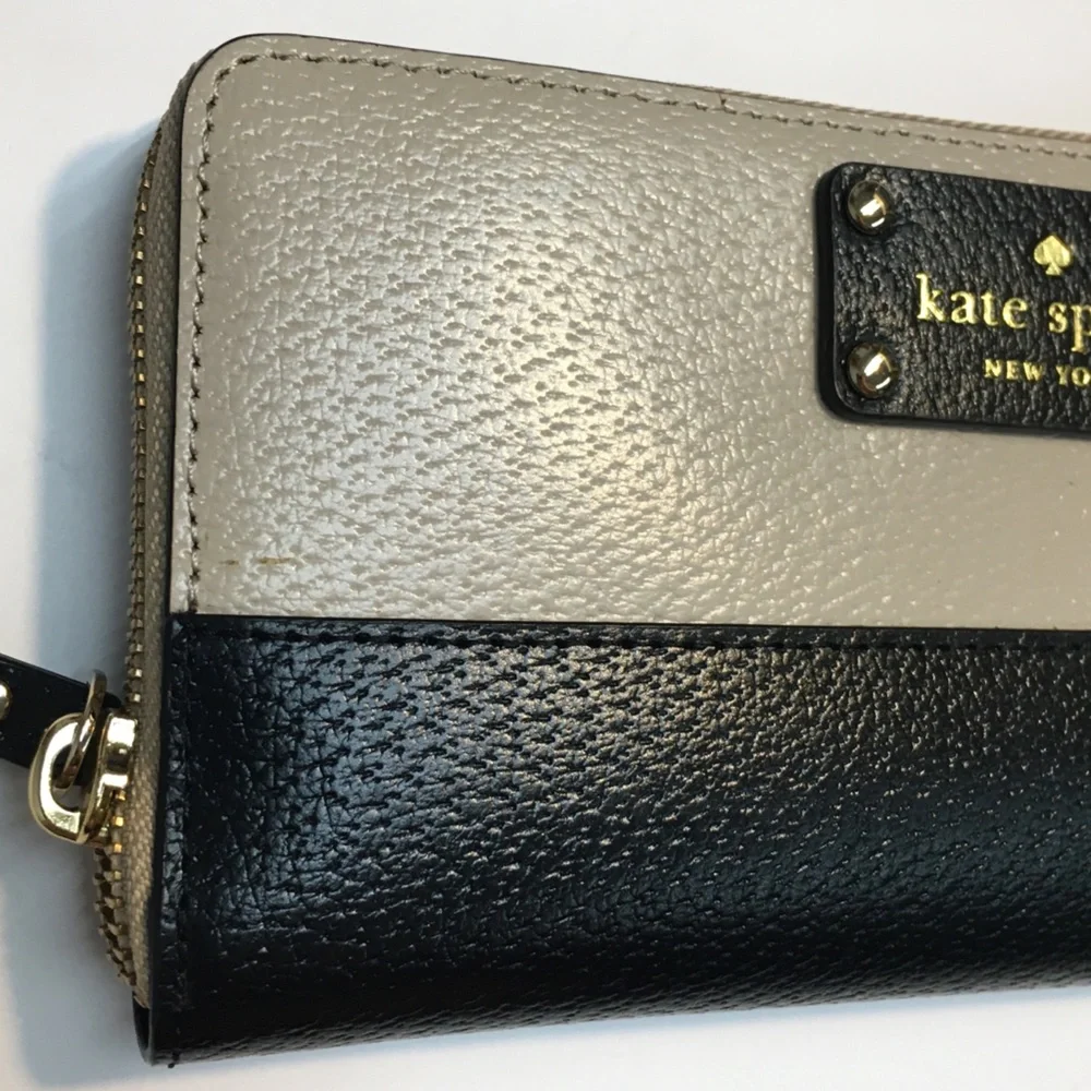 Kate Spade Zipper Cow Leather Wallet Black Tan Textured 2 Tone Leather Classic - Picture 3 of 16